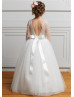 Long Sleeves Ivory Sequined Tulle Wedding Flower Girl Dress